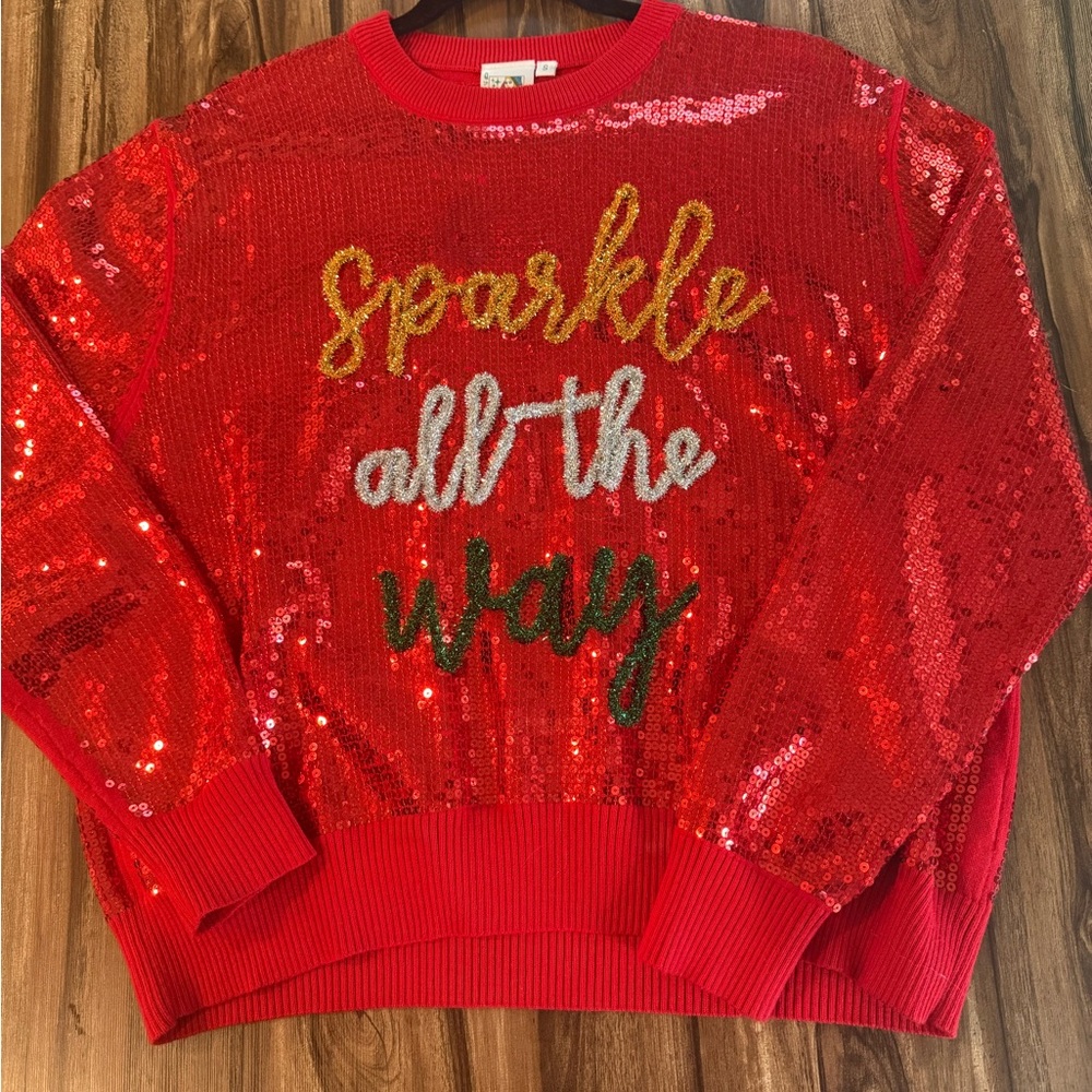 QUEEN OF SPARKLES Red Sequin Sweater